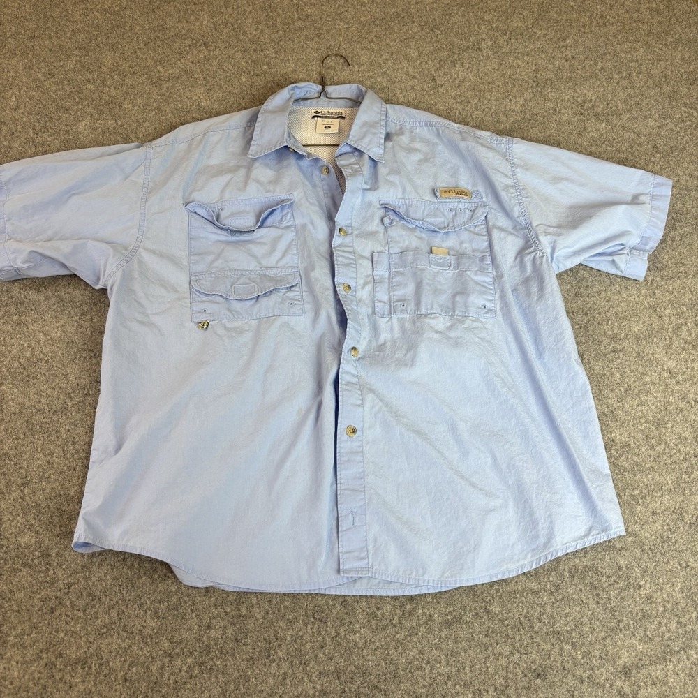 Columbia PFG Shirt Men's XL Light Blue Short Sleeve Fishing Outdoor Button Down